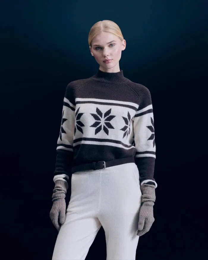 Women Cashmere Sweaters From Future Snowflake Mock Neck Sweater Chocolate
