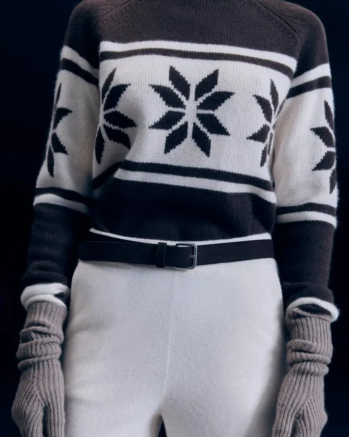 Women Cashmere Sweaters From Future Snowflake Mock Neck Sweater Chocolate