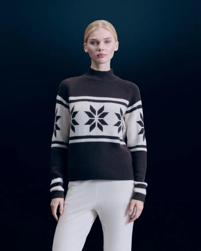 Women Cashmere Sweaters From Future Snowflake Mock Neck Sweater Chocolate