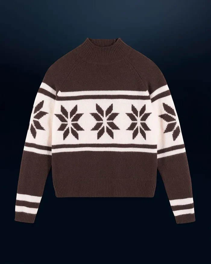 Women Cashmere Sweaters From Future Snowflake Mock Neck Sweater Chocolate