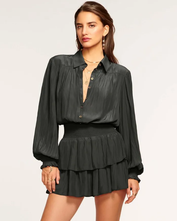 Women Charlie Button Down Mini Dress Cabernet Ramy Brook Dresses