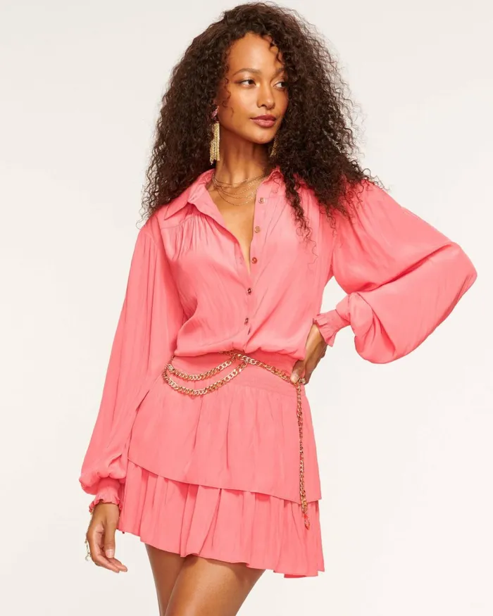 Women Charlie Button Down Mini Dress Cabernet Ramy Brook Dresses Women Charlie Button Down Mini Dress Cabernet Ramy Brook Dresses