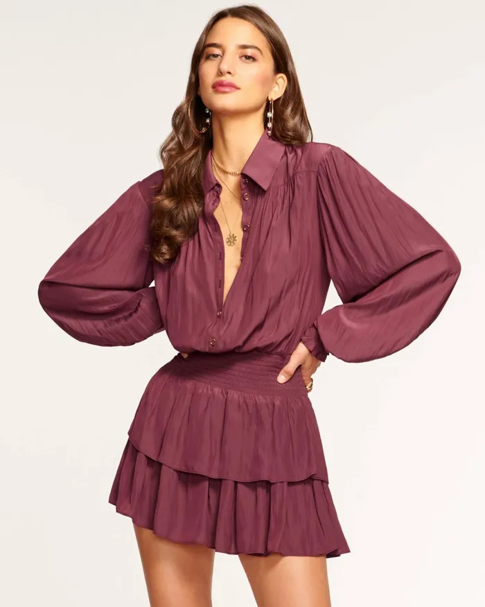 Women Charlie Button Down Mini Dress Cabernet Ramy Brook Dresses Women Charlie Button Down Mini Dress Cabernet Ramy Brook Dresses