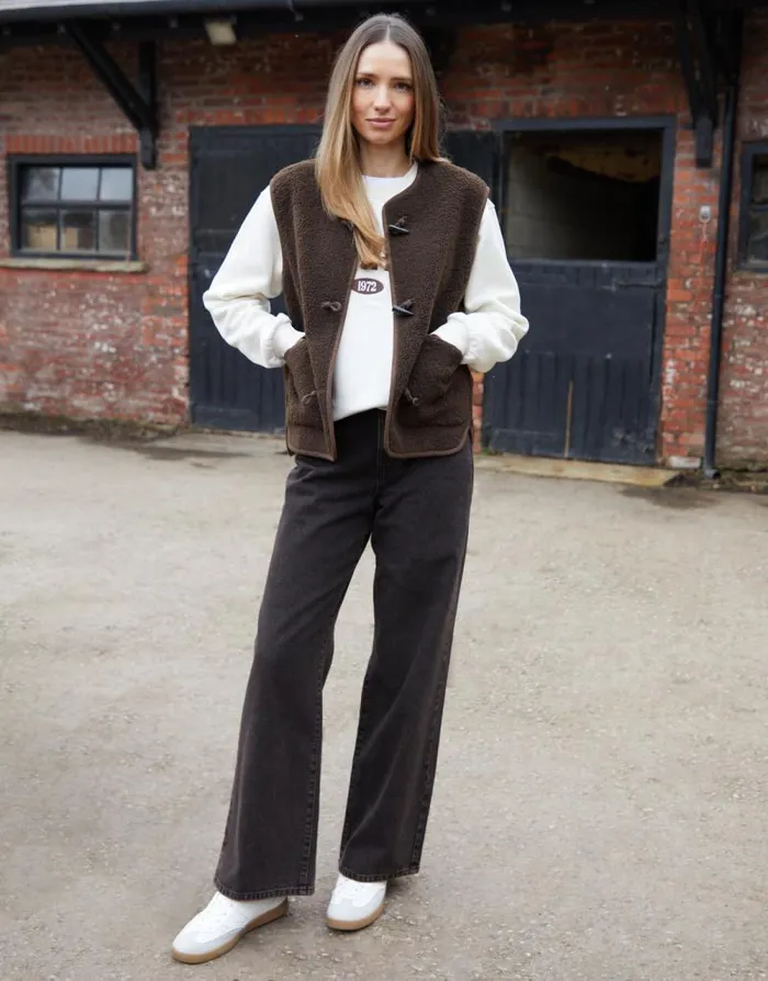 Women Chocolate Wide Leg Denim Jeans Threadbare Jeans