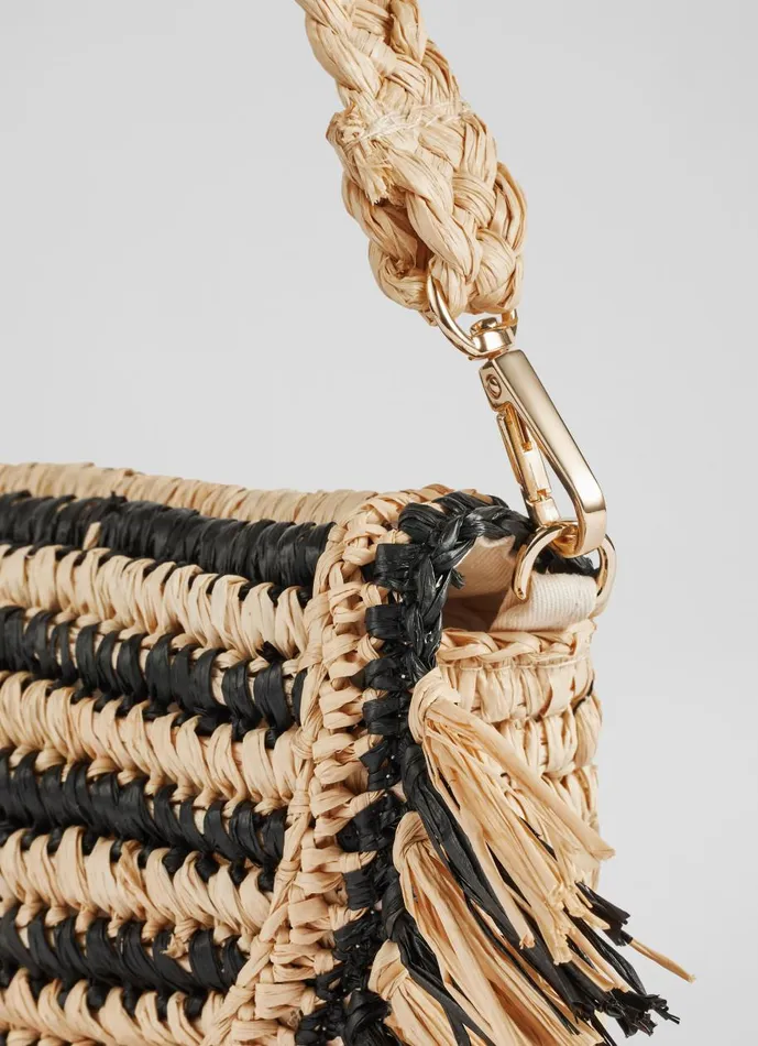 Women Clutch Bags LKBennett Luna Natural And Black Raffia Fringed Bag Women Clutch Bags LKBennett Luna Natural And Black Raffia Fringed Bag