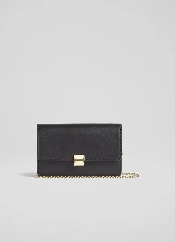 Women Clutch Bags LKBennett Otto Black Vegan Leather Shoulder Bag