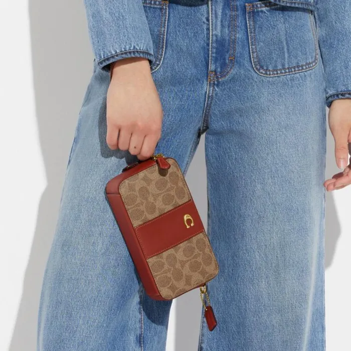 Women Clutches Coach Kira Crossbody In Colorblock Signature Canvas Brasstanrust Women Clutches Coach Kira Crossbody In Colorblock Signature Canvas Brasstanrust