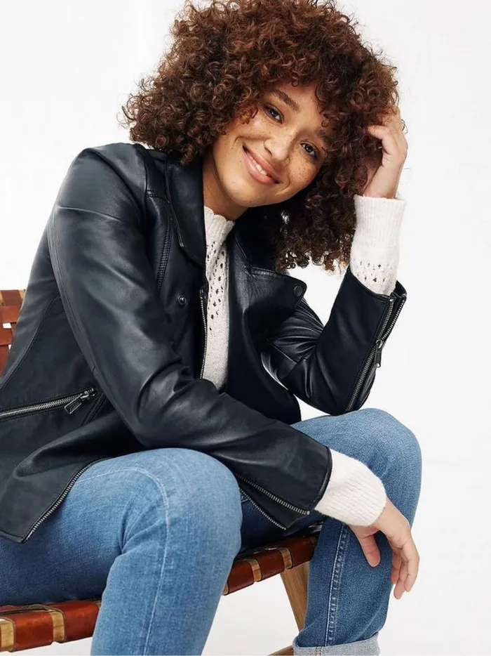 Women Coats and Jackets Fat Face Black Leather Bethany Biker Jacket