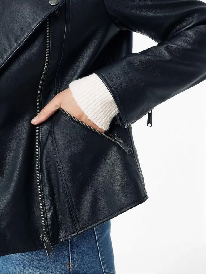 Women Coats and Jackets Fat Face Black Leather Bethany Biker Jacket