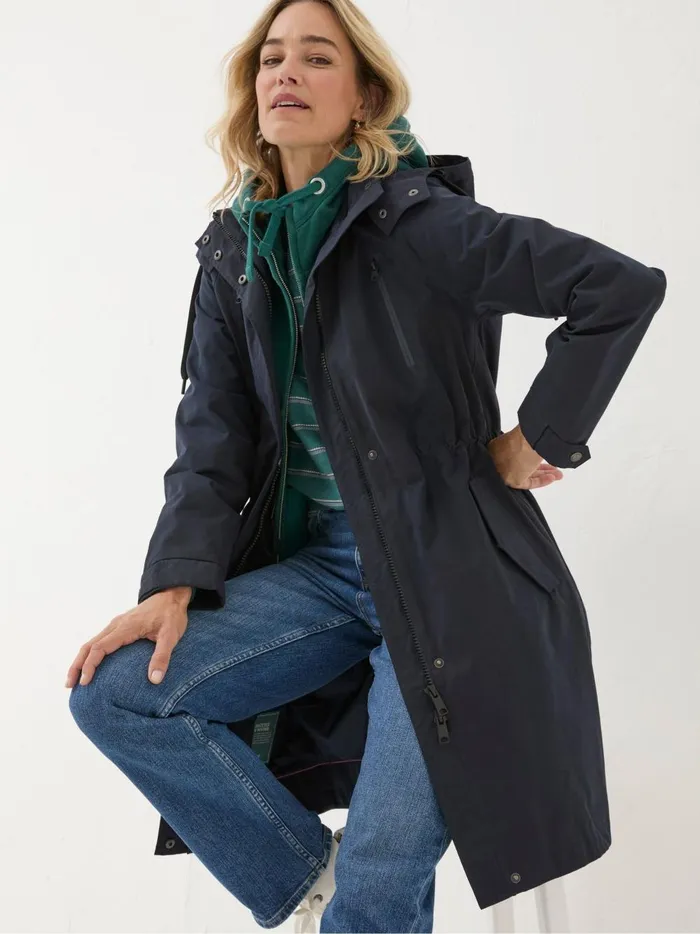 Women Coats and Jackets Fat Face Juno Navy Waterproof Long Coat