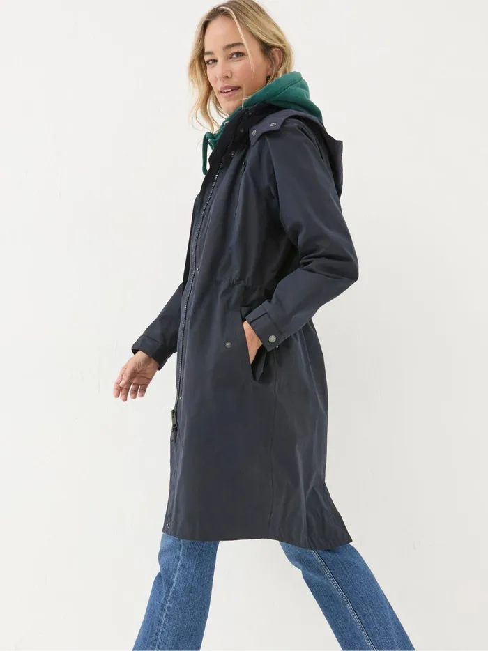 Women Coats and Jackets Fat Face Juno Navy Waterproof Long Coat