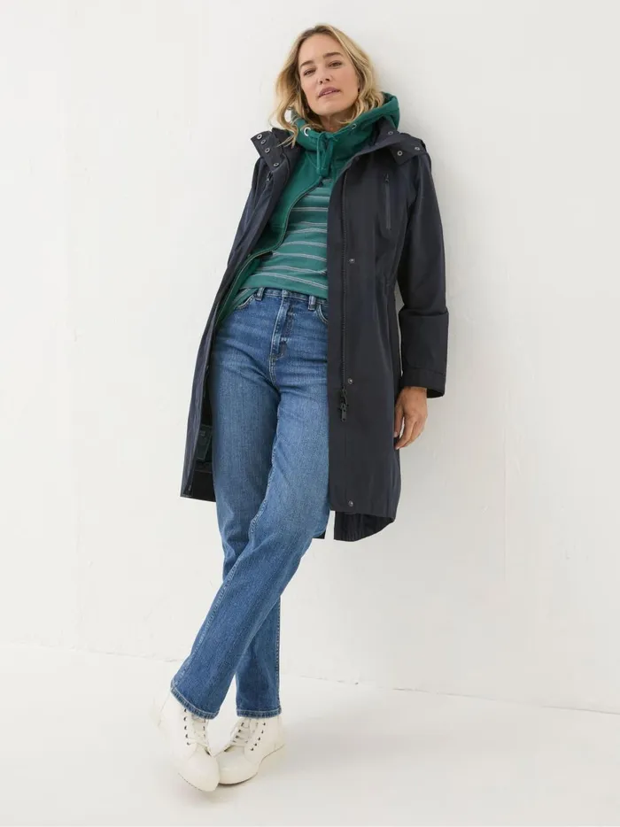 Women Coats and Jackets Fat Face Juno Navy Waterproof Long Coat