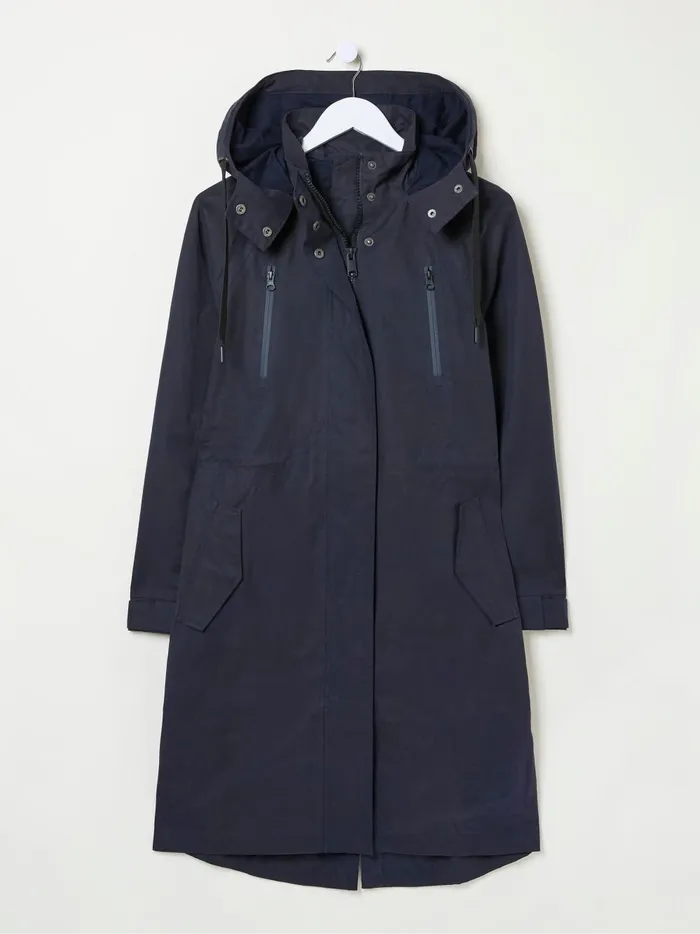 Women Coats and Jackets Fat Face Juno Navy Waterproof Long Coat