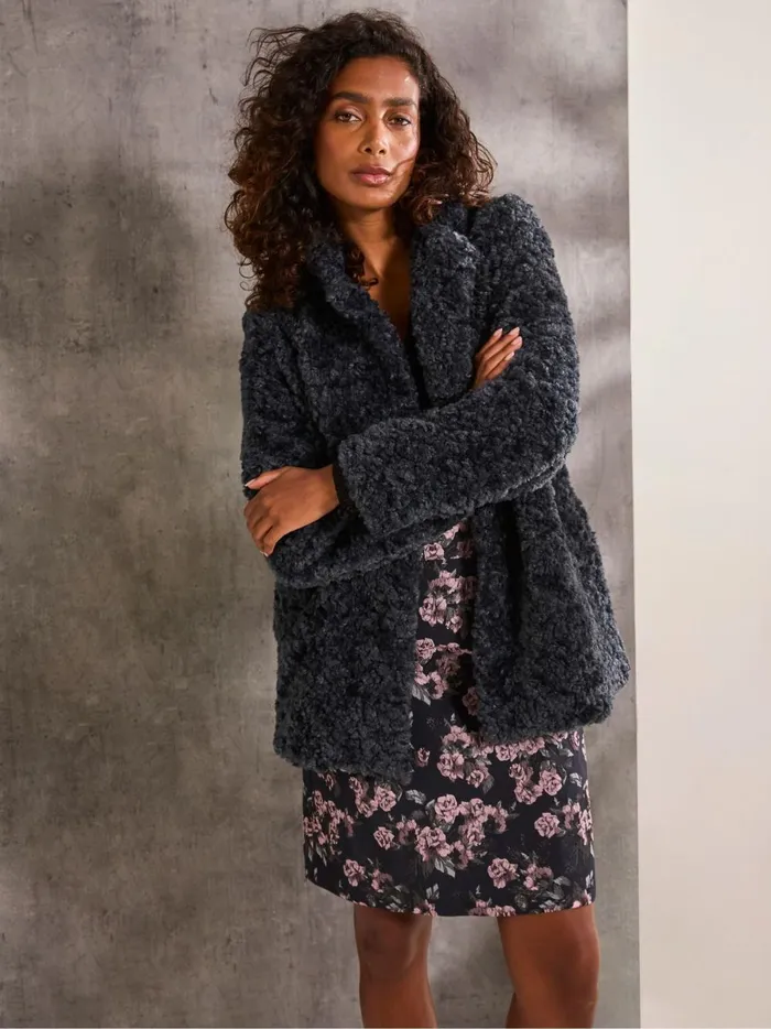 Women Coats and Jackets Fat Face Maggie Blue Short Teddy Coat