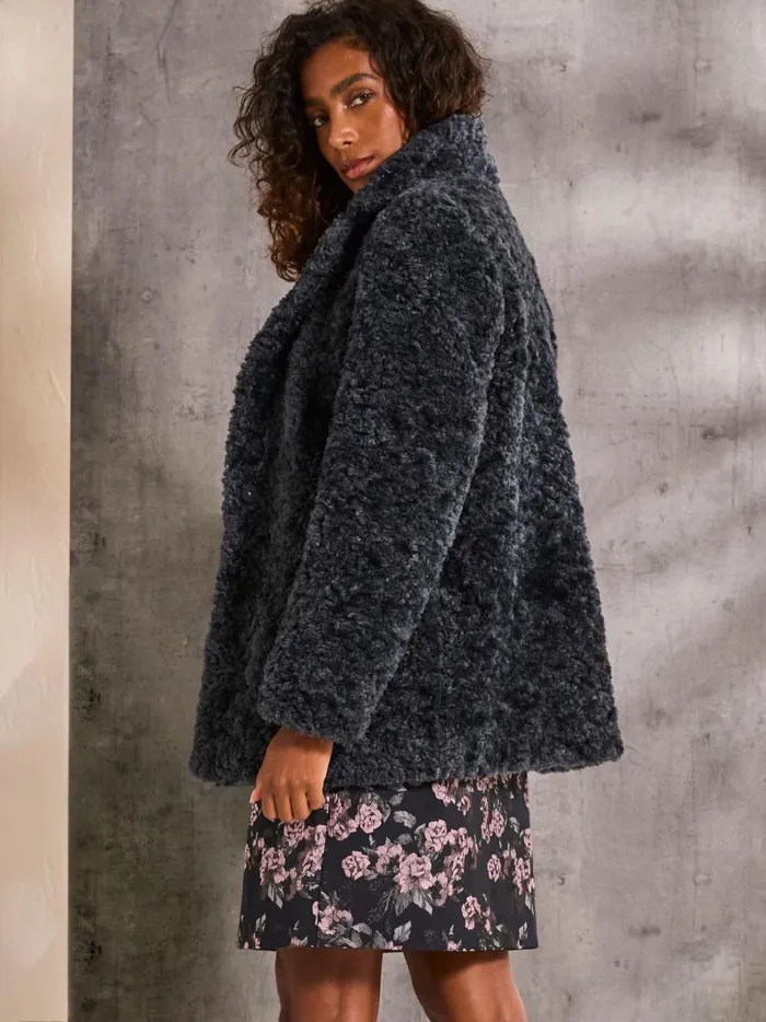 Women Coats and Jackets Fat Face Maggie Blue Short Teddy Coat