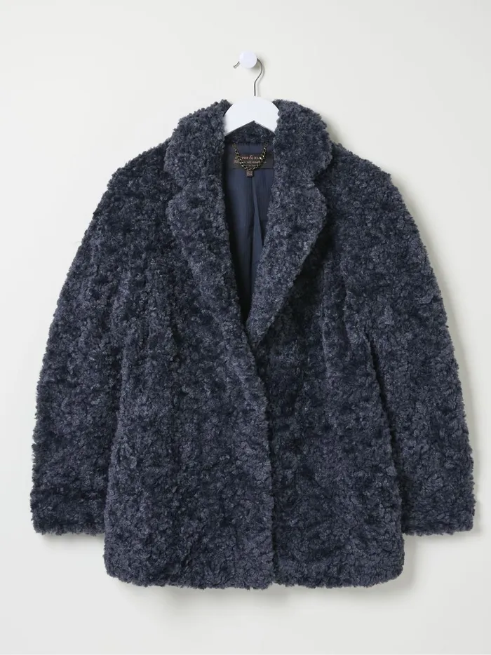 Women Coats and Jackets Fat Face Maggie Blue Short Teddy Coat
