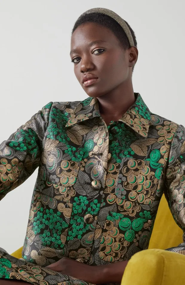 Women Coats and Jackets LKBennett Charlotte Metallic Fruit Brocade Jacket Multi