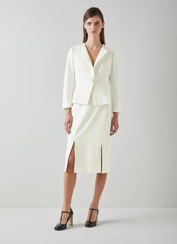 Women Coats and Jackets LKBennett Sky Cream Crepe Jacket With Lenzing Ecovero Viscose Ivory