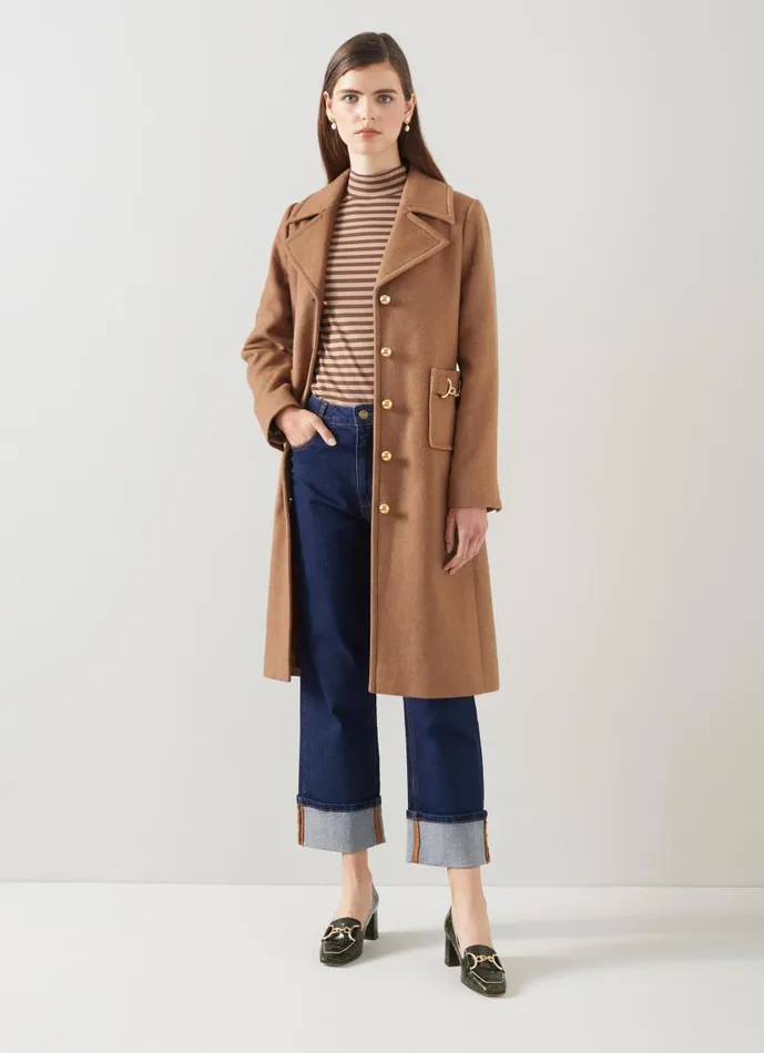 Women Coats and Jackets LKBennett Spencer Camel Italian Recycled WoolBlend Snaffle Detail Coat Camel Women Coats and Jackets LKBennett Spencer Camel Italian Recycled WoolBlend Snaffle Detail Coat Camel