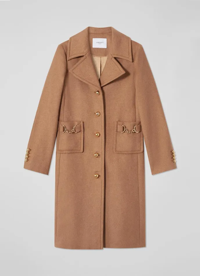 Women Coats and Jackets LKBennett Spencer Camel Italian Recycled WoolBlend Snaffle Detail Coat Camel