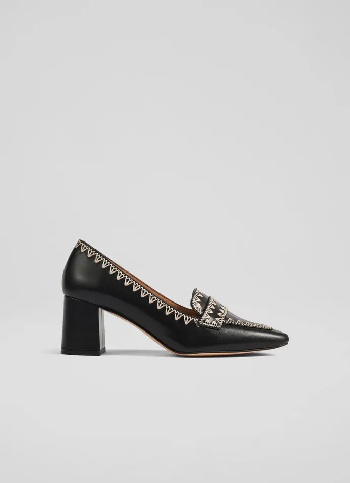 Women Court Shoes LKBennett Holden Black Leather StitchDetail Courts Black