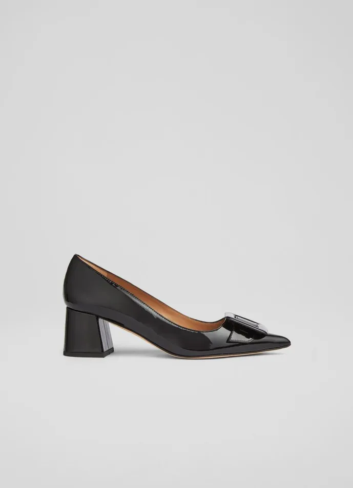 Women Court Shoes LKBennett Tia Black Patent BuckleDetail Courts Black