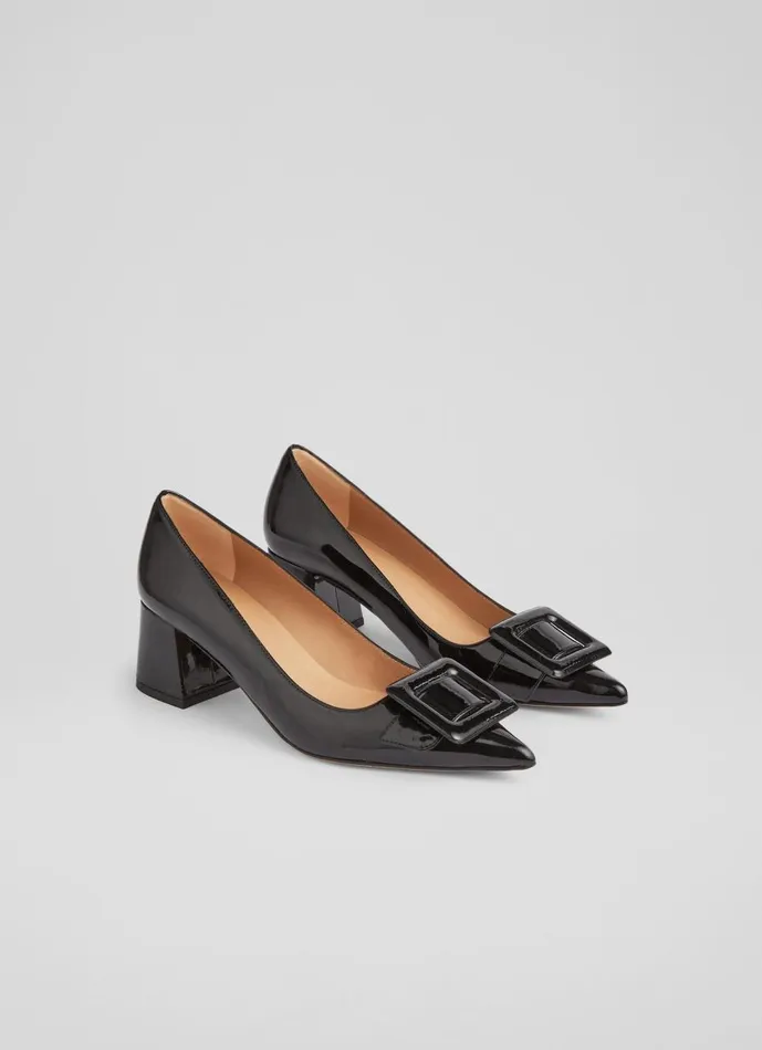 Women Court Shoes LKBennett Tia Black Patent BuckleDetail Courts Black Women Court Shoes LKBennett Tia Black Patent BuckleDetail Courts Black
