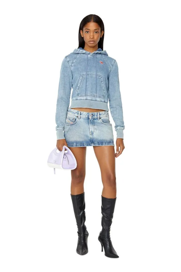 Women DAngy Track Denim Hoodie Light Blue Diesel Sweaters