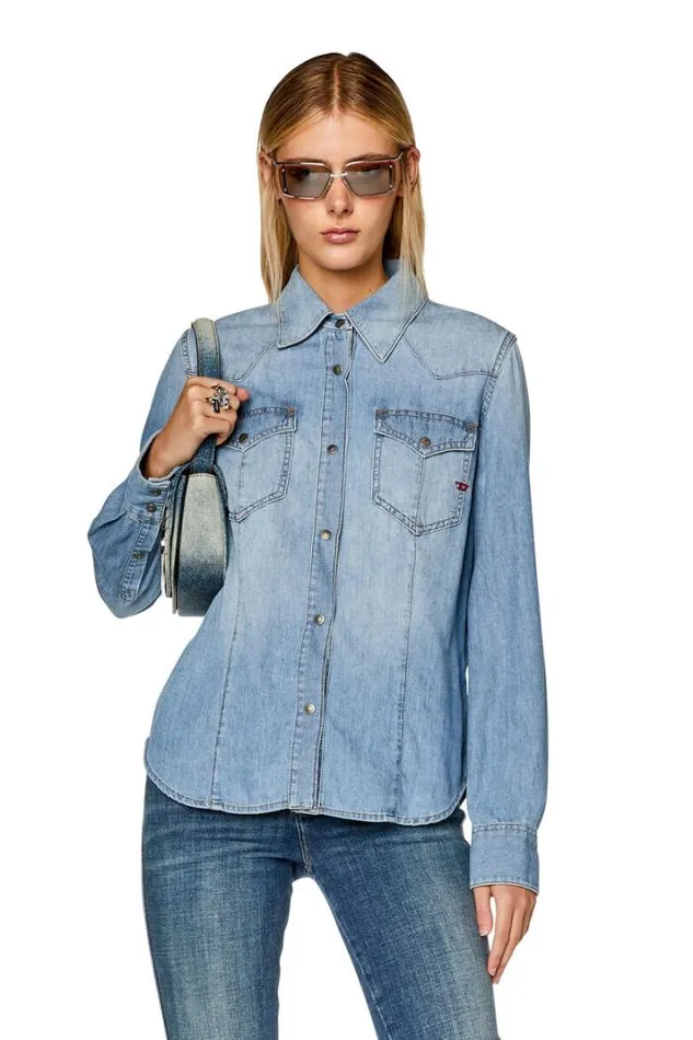 Women DeWaves Light Blue Diesel Shirts Women DeWaves Light Blue Diesel Shirts