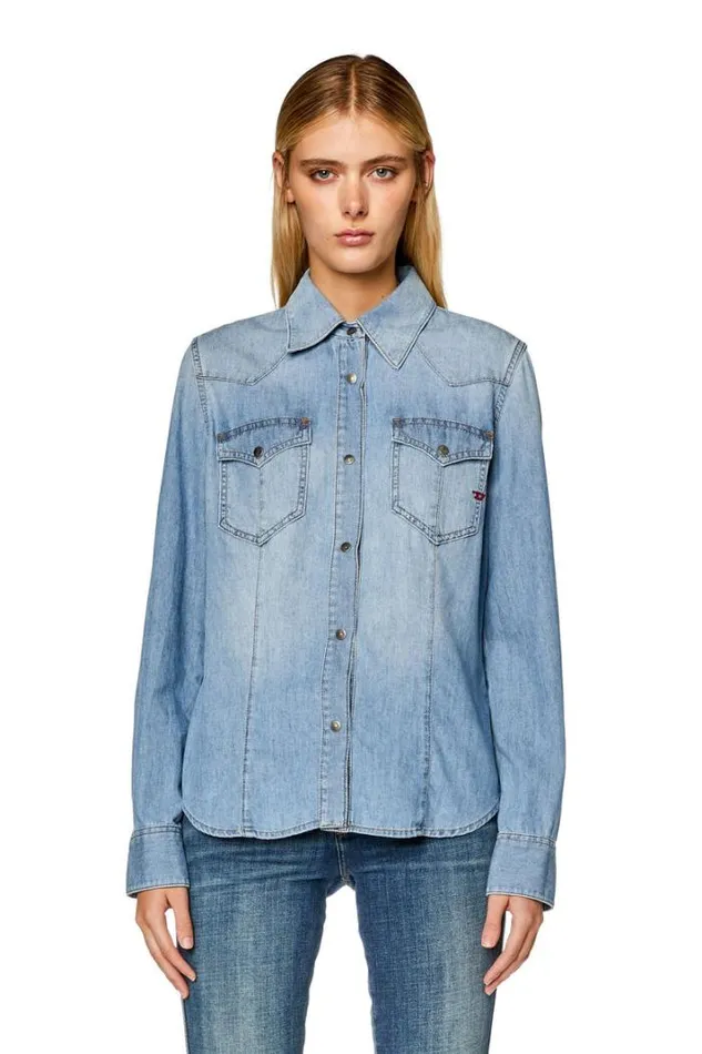 Women DeWaves Light Blue Diesel Shirts Women DeWaves Light Blue Diesel Shirts