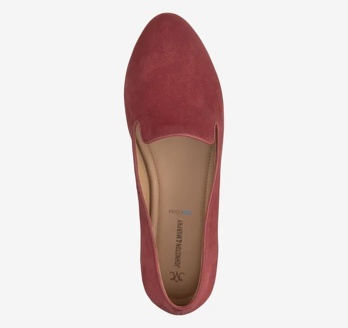 Women Delanie Loafer Dark Red Kid Suede JohnstonandMurphy Mules and Loafers