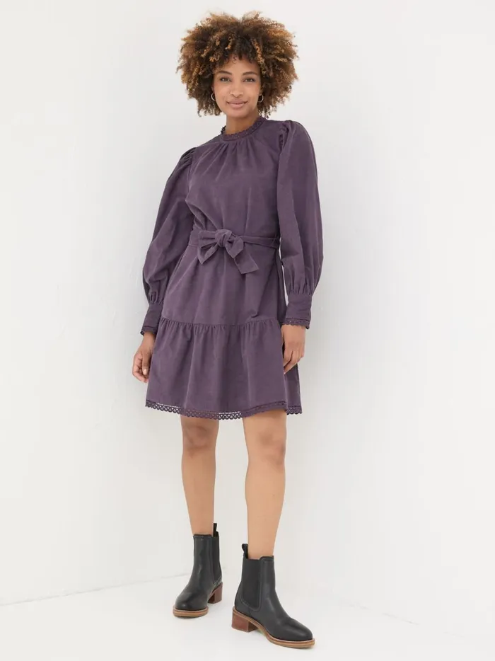 Women Dresses Fat Face Dark Purple Adley Cord 100 Cotton Dress