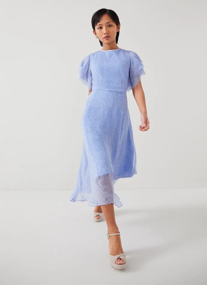 Women Dresses LKBennett Agnes Petite Blue Wiggle Print Georgette Dress Light Blue Women Dresses LKBennett Agnes Petite Blue Wiggle Print Georgette Dress Light Blue