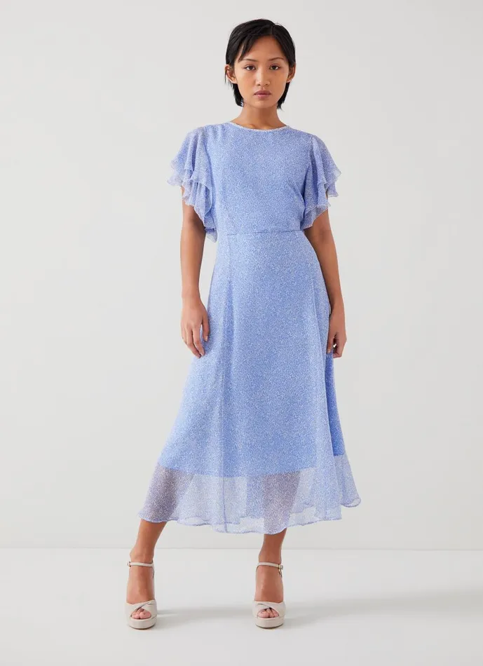 Women Dresses LKBennett Agnes Petite Blue Wiggle Print Georgette Dress Light Blue