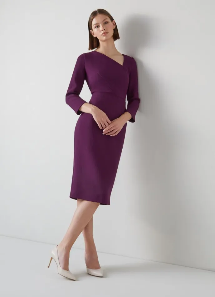 Women Dresses LKBennett Alexis Purple Wool Crepe Shift Dress Purple