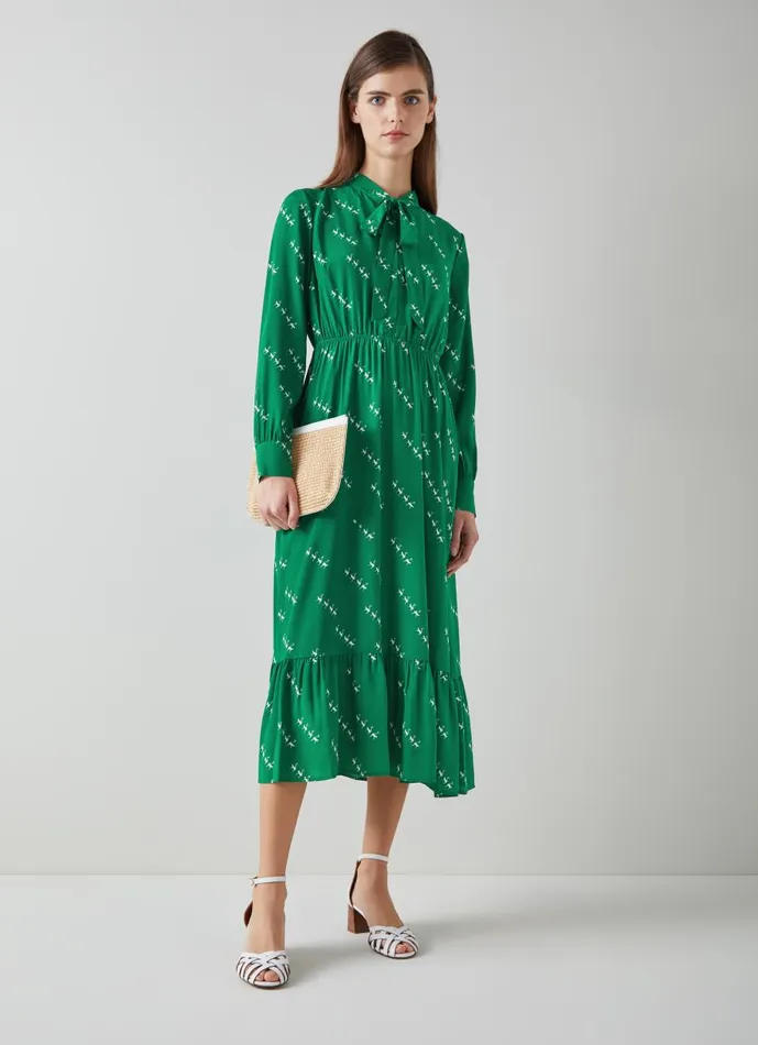 Women Dresses LKBennett Bridget Green ViscoseSilk Monkey Print Dress Green Cream Women Dresses LKBennett Bridget Green ViscoseSilk Monkey Print Dress Green Cream
