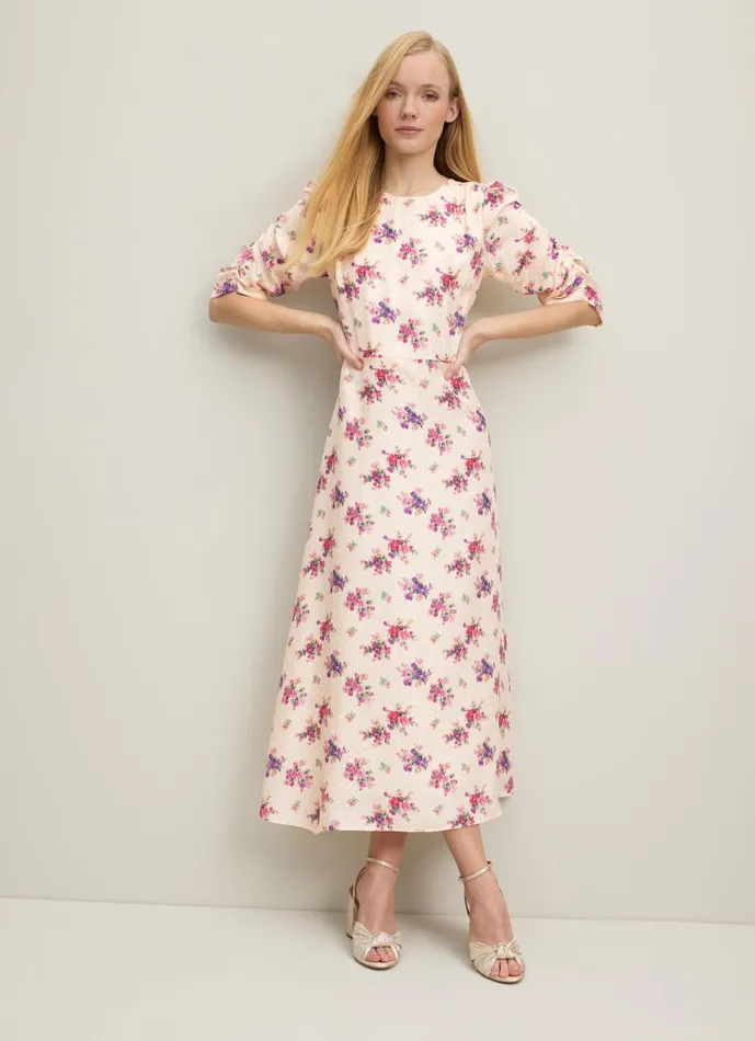 Women Dresses LKBennett Delilah Bouquet Print Silk Jacquard Dress Cream