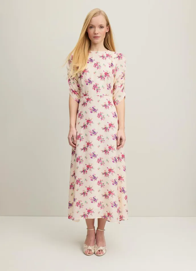 Women Dresses LKBennett Delilah Bouquet Print Silk Jacquard Dress Cream Women Dresses LKBennett Delilah Bouquet Print Silk Jacquard Dress Cream