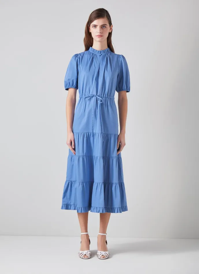 Women Dresses LKBennett Hedy Blue Organic Cotton Tiered Dress Light Blue Women Dresses LKBennett Hedy Blue Organic Cotton Tiered Dress Light Blue