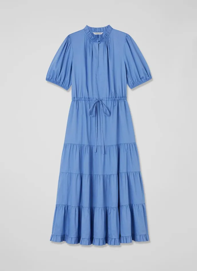 Women Dresses LKBennett Hedy Blue Organic Cotton Tiered Dress Light Blue Women Dresses LKBennett Hedy Blue Organic Cotton Tiered Dress Light Blue
