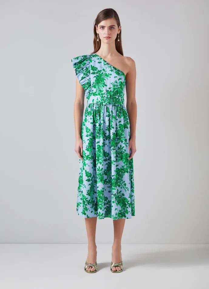 Women Dresses LKBennett Maud Neon Garden Print Organic Cotton OneShoulder Dress Blue Women Dresses LKBennett Maud Neon Garden Print Organic Cotton OneShoulder Dress Blue