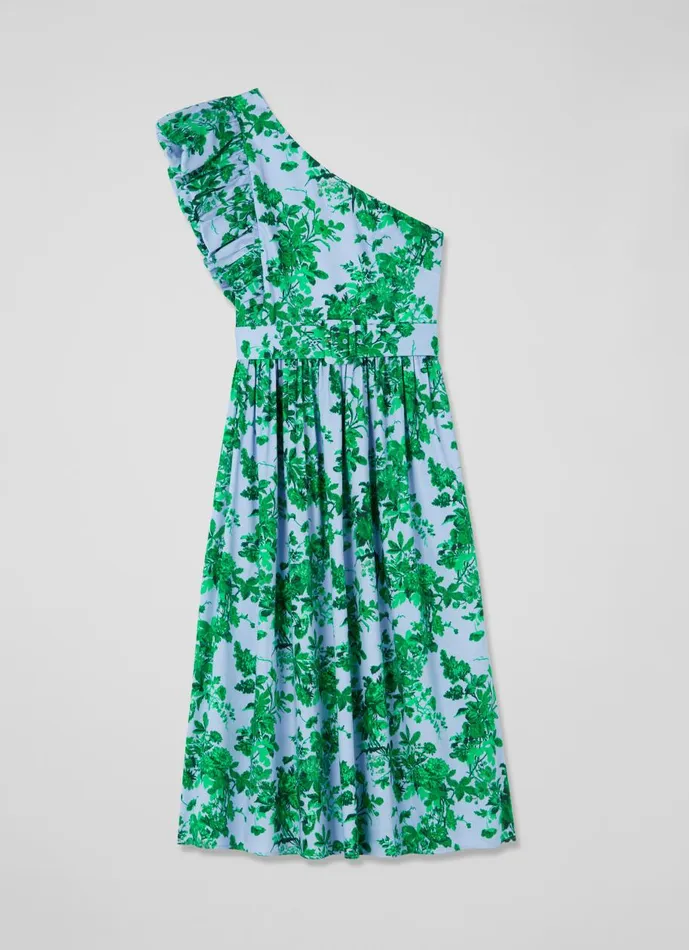 Women Dresses LKBennett Maud Neon Garden Print Organic Cotton OneShoulder Dress Blue Women Dresses LKBennett Maud Neon Garden Print Organic Cotton OneShoulder Dress Blue