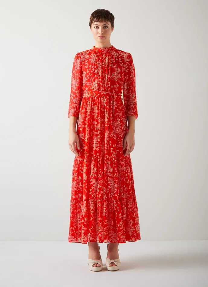 Women Dresses LKBennett Olivia Red And Cream Silk Georgette Maxi Dress Red Women Dresses LKBennett Olivia Red And Cream Silk Georgette Maxi Dress Red