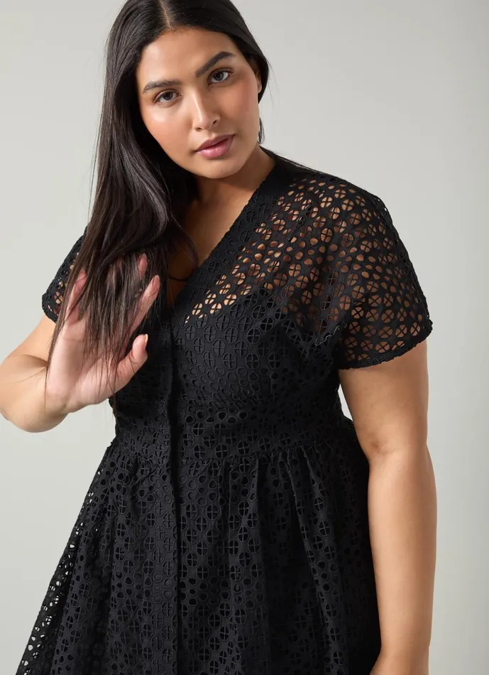 Women Dresses LKBennett Vivienne Black Broderie Anglaise Cotton Dress Black