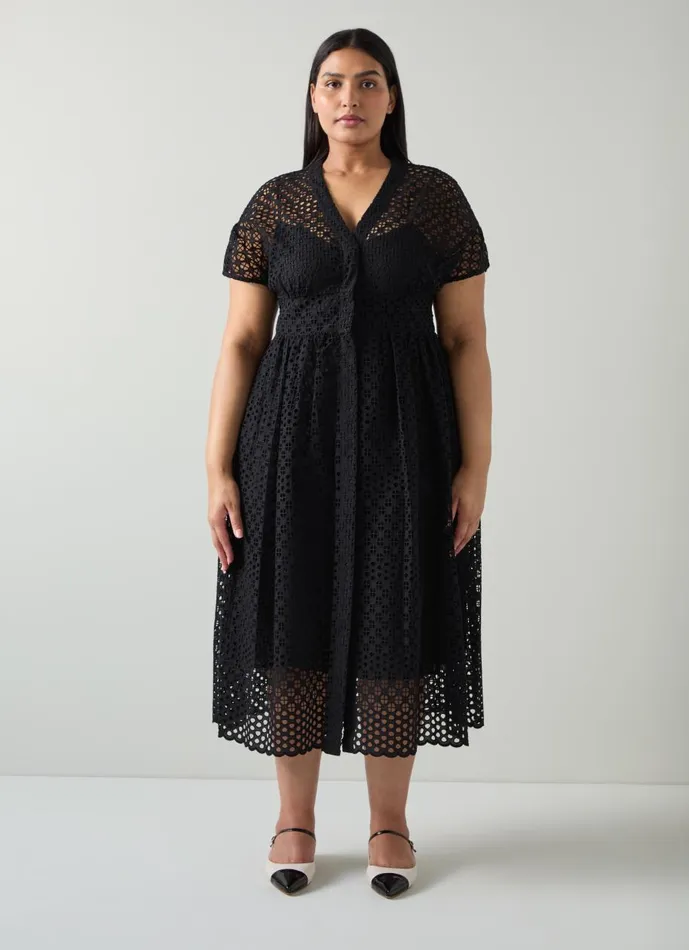 Women Dresses LKBennett Vivienne Black Broderie Anglaise Cotton Dress Black