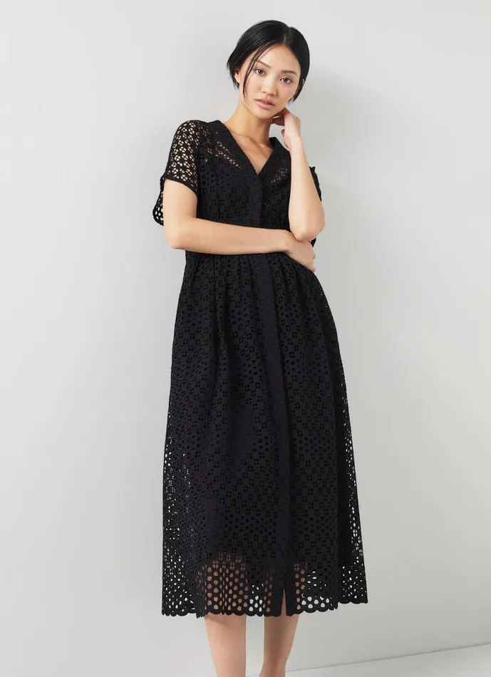 Women Dresses LKBennett Vivienne Black Broderie Anglaise Cotton Dress Black