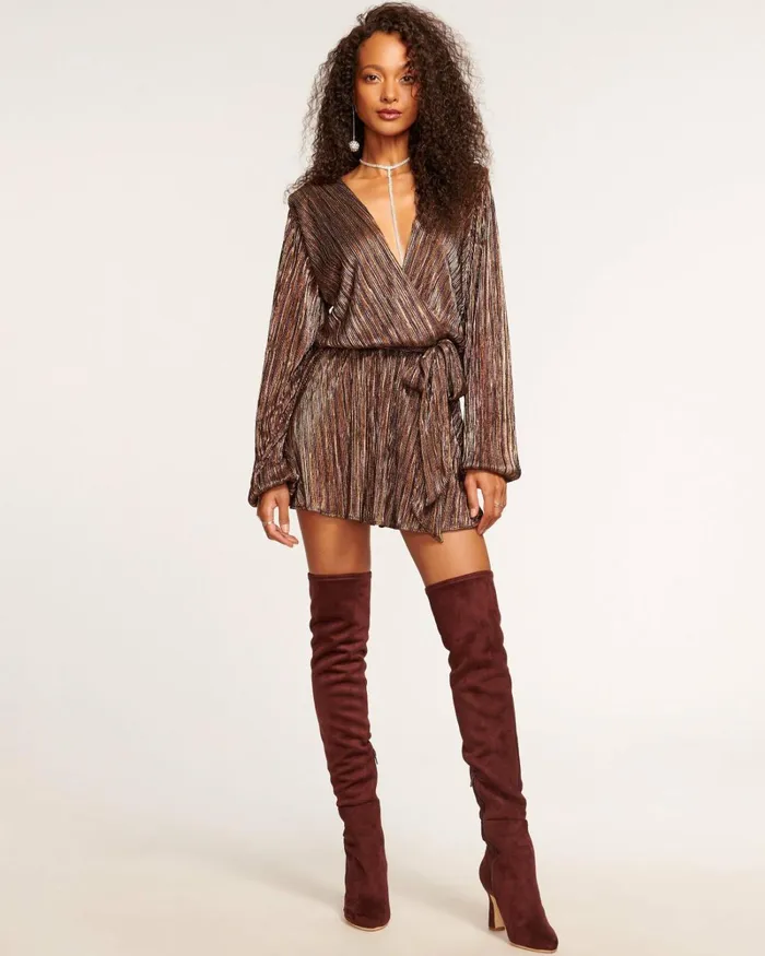 Women Elise VNeck Mini Dress Neutral Lame Ramy Brook Dresses Women Elise VNeck Mini Dress Neutral Lame Ramy Brook Dresses