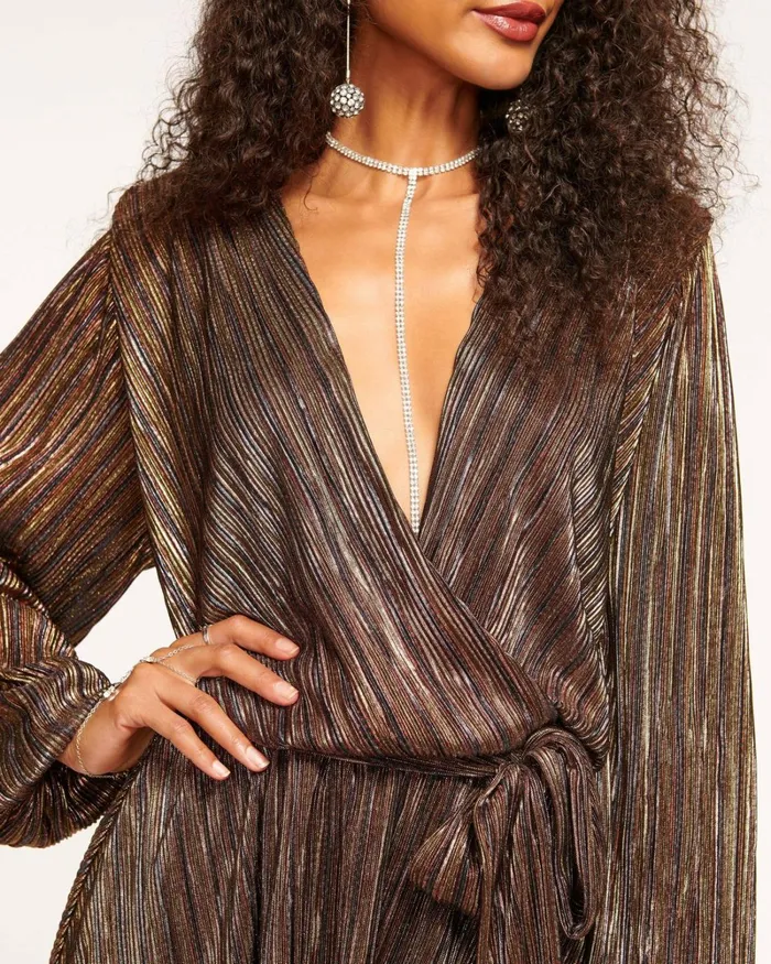 Women Elise VNeck Mini Dress Neutral Lame Ramy Brook Dresses Women Elise VNeck Mini Dress Neutral Lame Ramy Brook Dresses