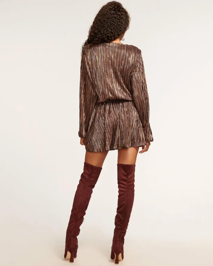Women Elise VNeck Mini Dress Neutral Lame Ramy Brook Dresses Women Elise VNeck Mini Dress Neutral Lame Ramy Brook Dresses