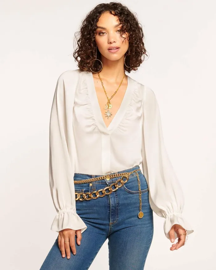 Women Eloise VNeck Blouse Ivory Ramy Brook Tops